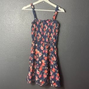 NWT Band Of Gypsies Women's Navy Blue Floral Smocked Square Neck Dress Medium